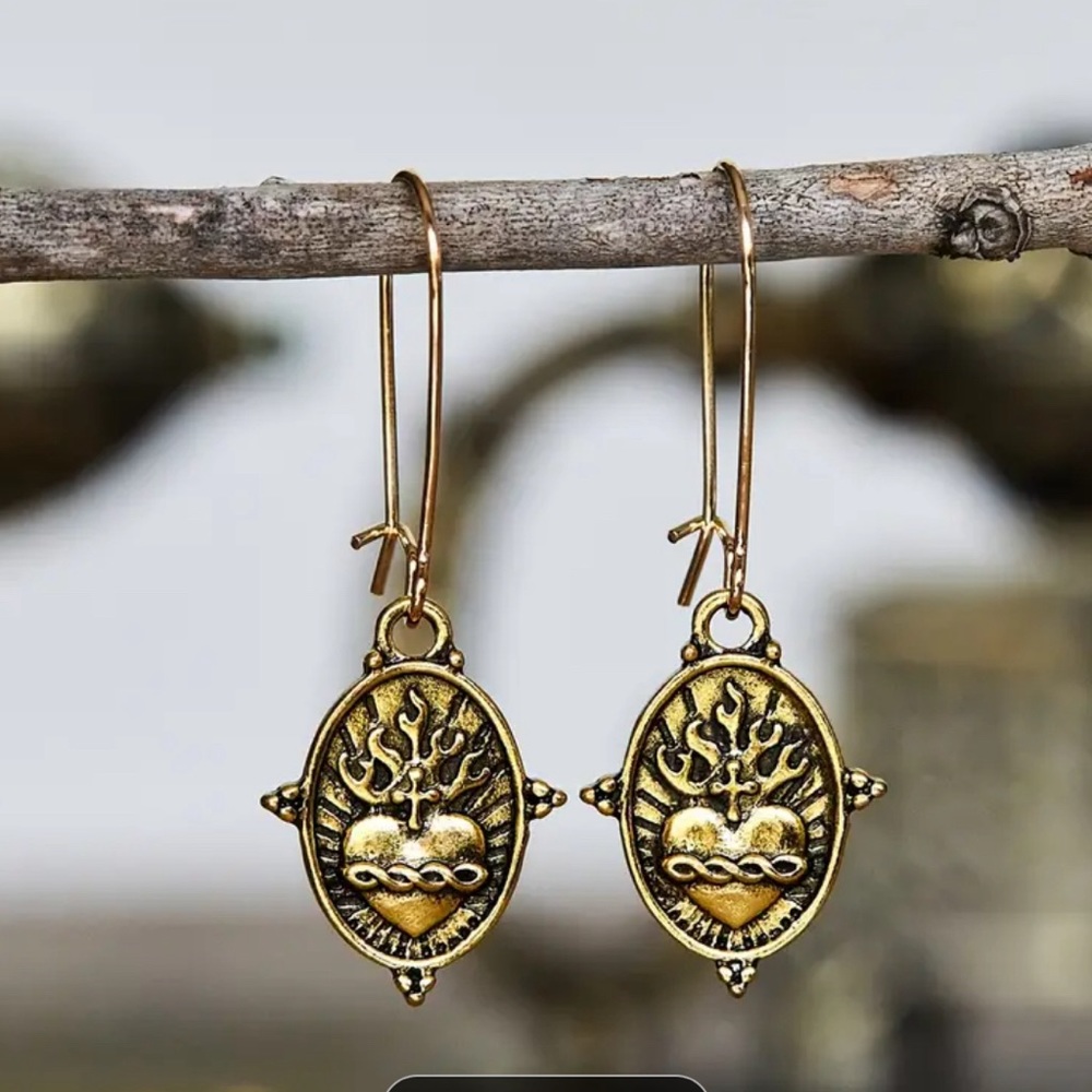 Heart Flame Cross Pattern Oval Earrings, perfect for Valentines Day!